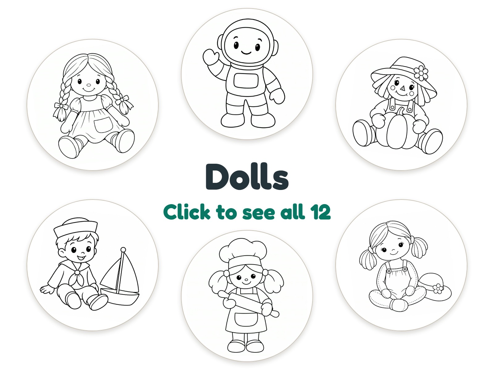 Preview of 12 Dolls nightlight coloring pictures