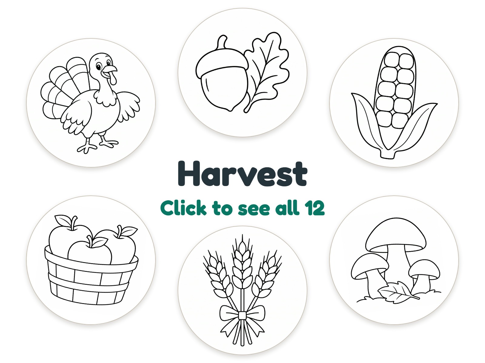 Preview of 12 Thanksgiving / Harvest nightlight coloring pictures
