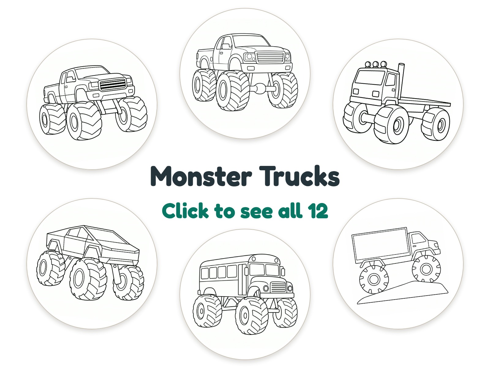 Preview of 12 Monster Trucks nightlight coloring pictures
