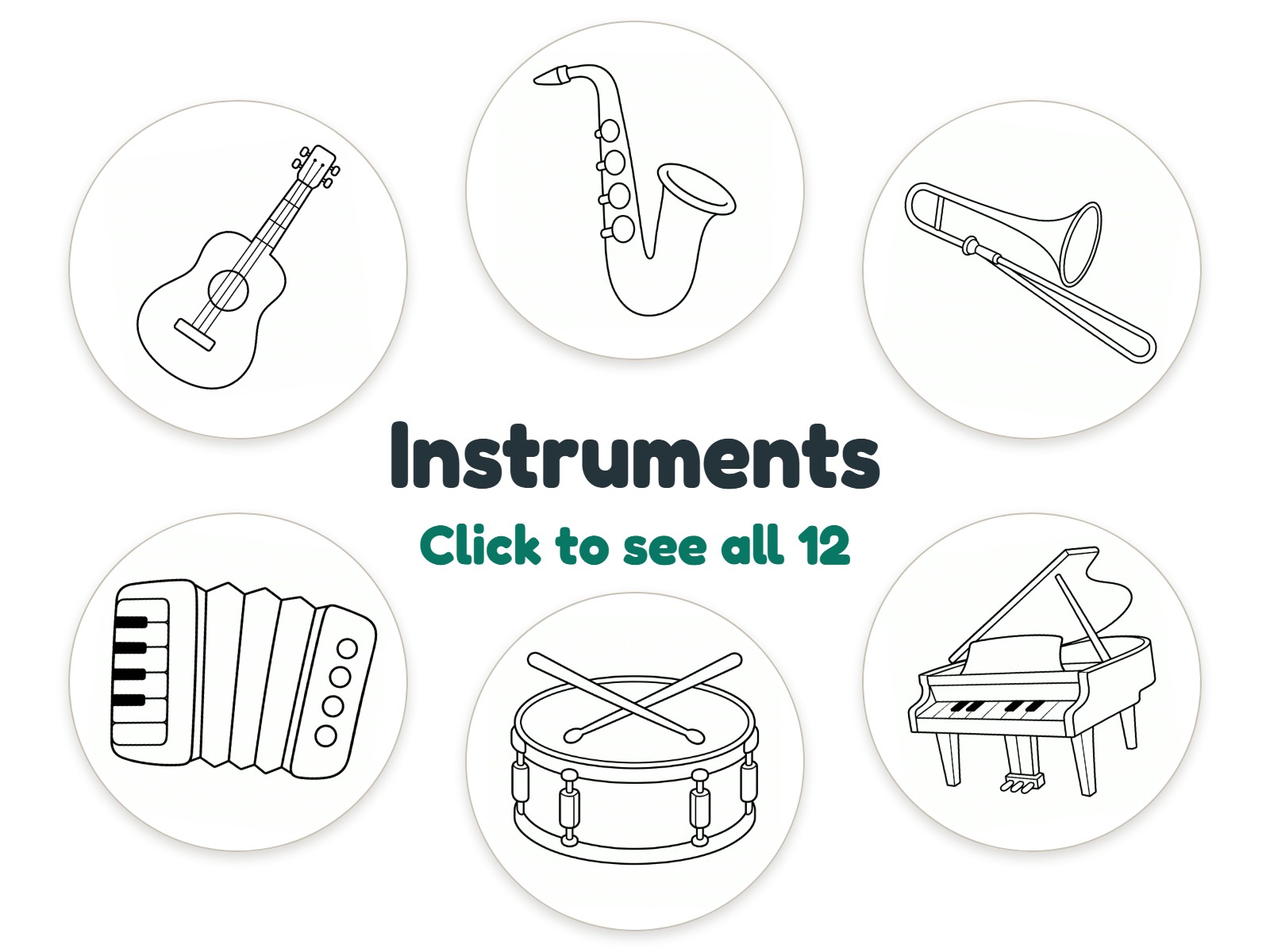Preview of 12 Musical Instruments nightlight coloring pictures